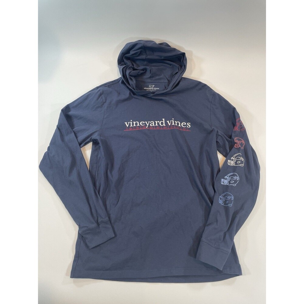 Men’s Vineyard Vines Football T-Shirt Hoodie Long Sleeve Navy Blue Size Small